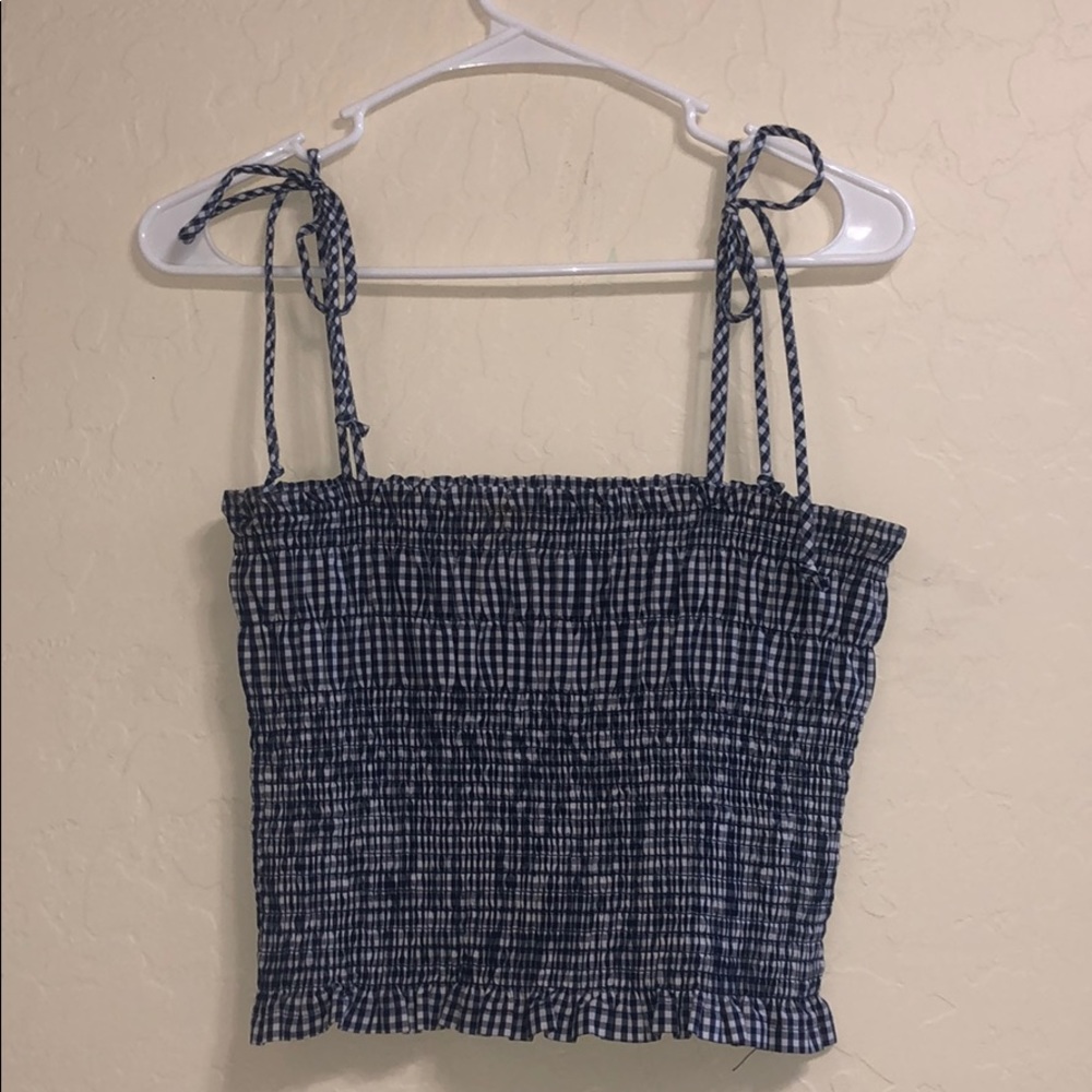 Navy blue and white tie tank top